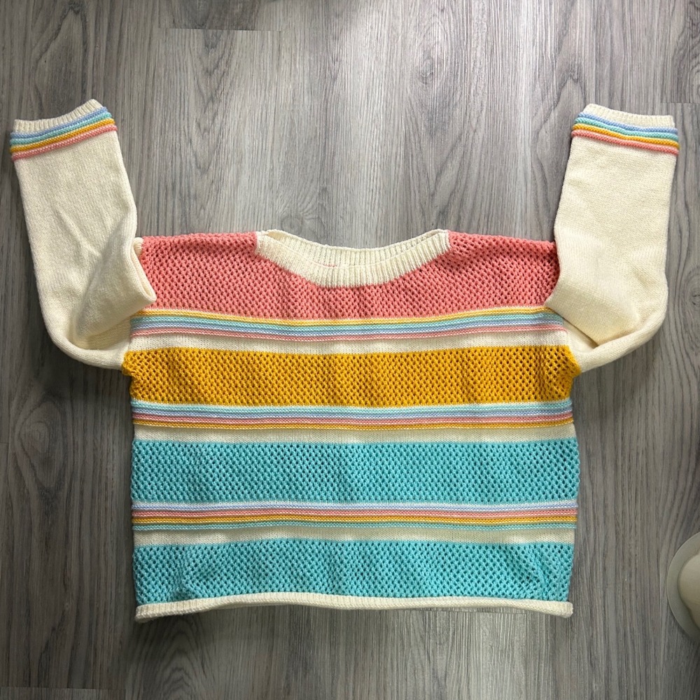 BiBi Colorful Striped‎ Mesh Knit Sweater Cropped Top Women's Size M